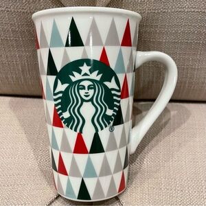 Starbucks Mug 16 oz Tall Red Green Diamond Christmas Tree Holidays